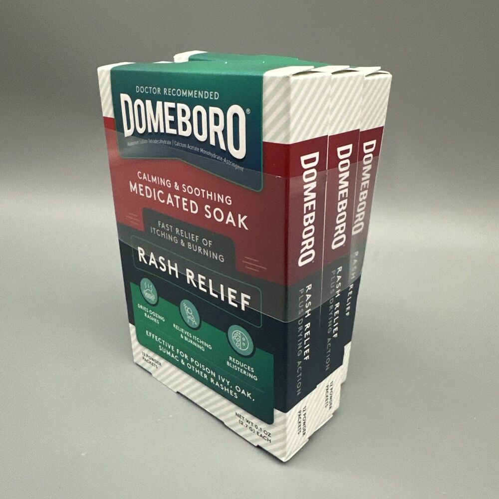 Lot of 3 Domeboro Soothing Soak Rash Relief Powder - 12 Packets ea exp 01/30